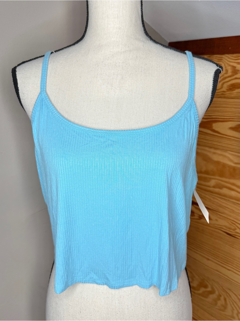 BP Stripe Rib Crop Camisole Tank Top Blue 2X Plus Size NWT Spaghetti Strap